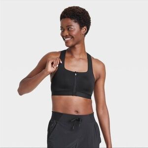 Black All in Motion front zipper racerback sports bra 38D high support adjust